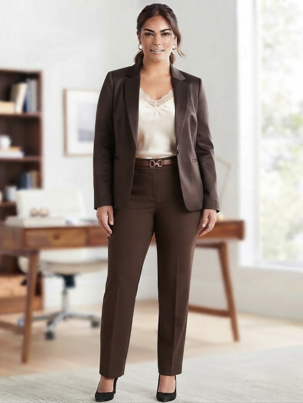 ​Briggs New York Brown Pull-On Dress Pants Size 16 Career Stretch Slacks
